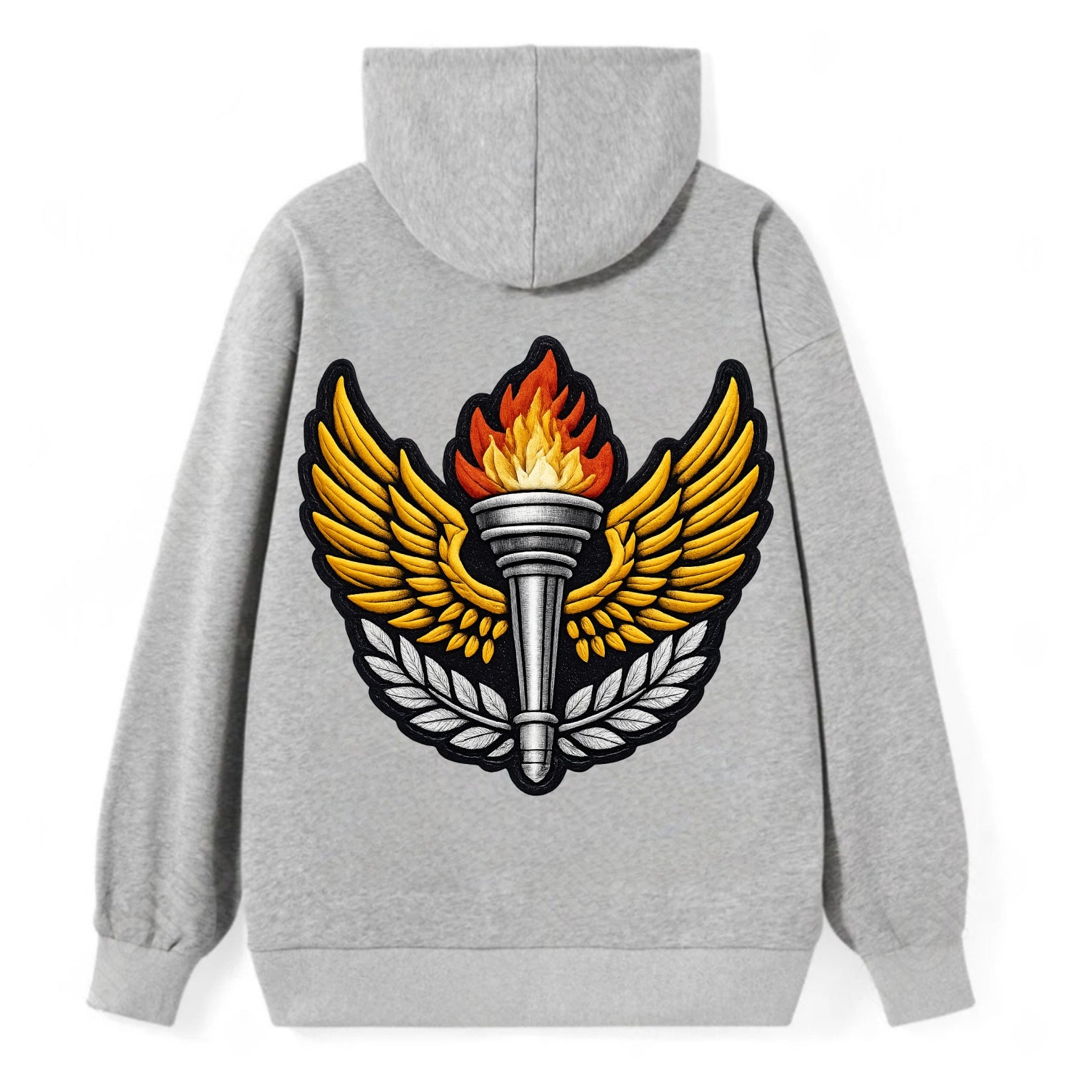 Embroidered patch design - TRACK AND FIELD TORCH - Olympic style torch - Classic Pullover Hoodie - Grey