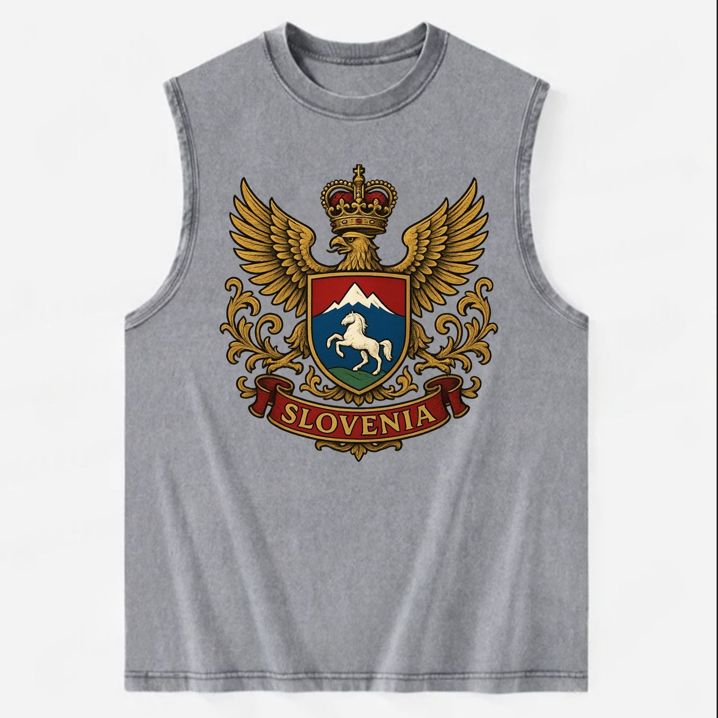 Slovenia Heritage Badge  - Vintage Washed Tank - Grey