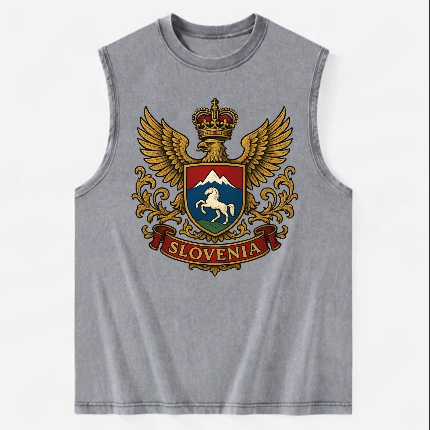 Slovenia Heritage Badge  - Vintage Washed Tank - Grey