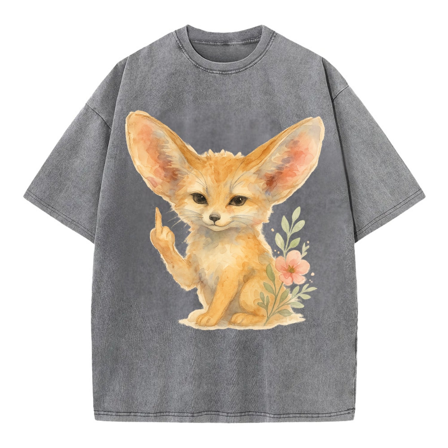 tiny fennec fox with oversized ears, one small paw raised in sass - Vintage T-shirt - Grey