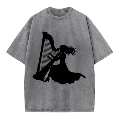 Harpist playing ethereal melody - Vintage T-shirt - Grey