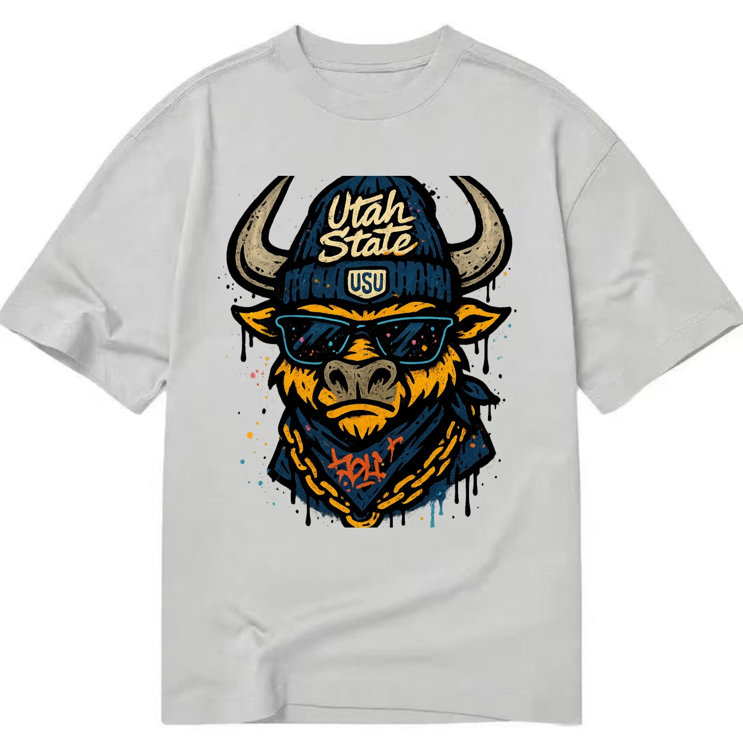 Logan Aggie wearing Utah State beanie with USU patch - Classic T-shirt - Grey