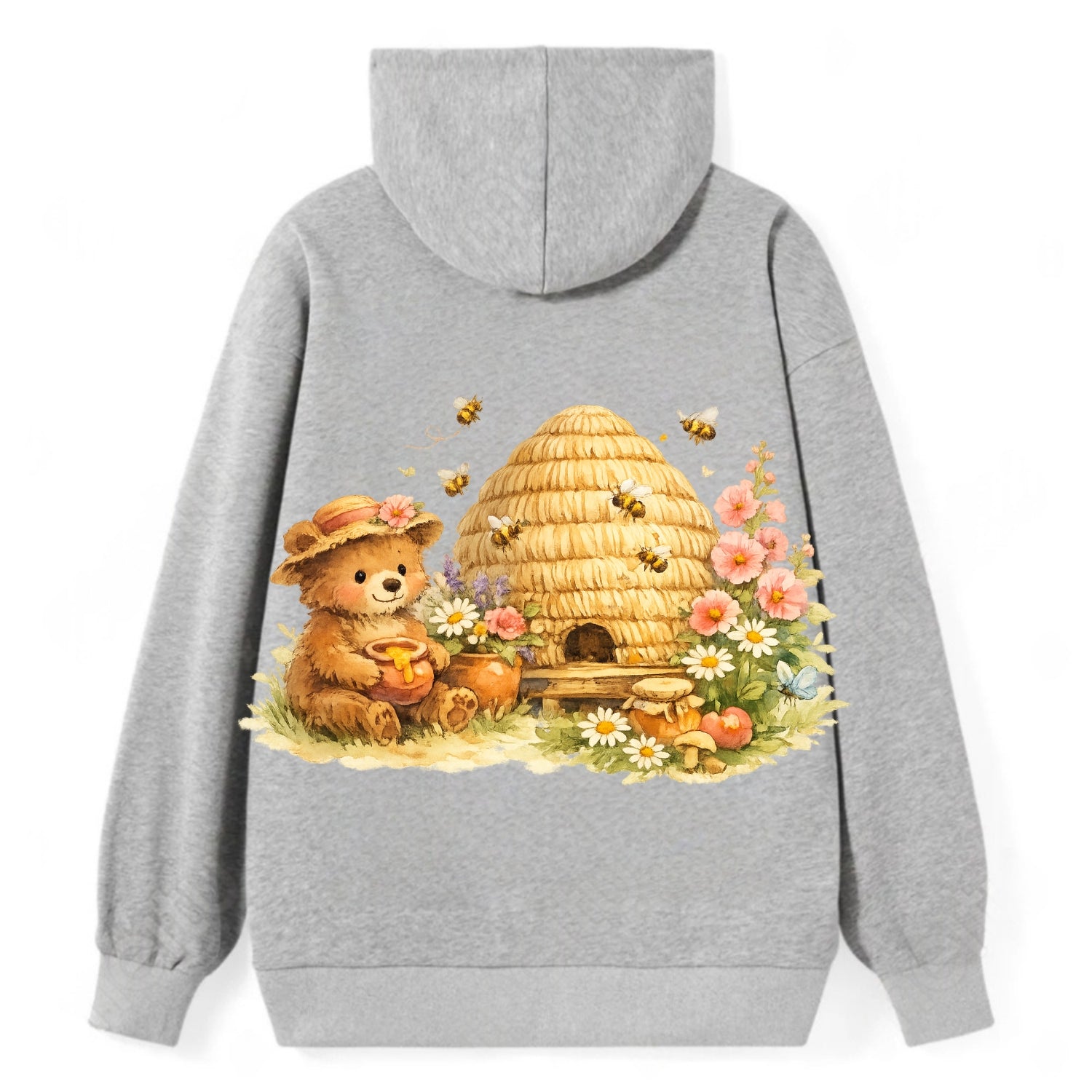 SKEP HIVE | Traditional straw beehive | Cottage garden setting | Buzzing - Classic Pullover Hoodie - Grey