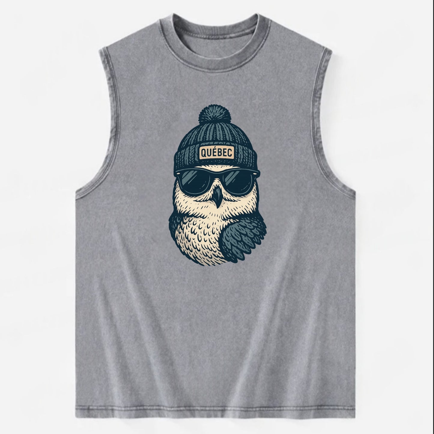 Quebec City Snowy Owl wearing Quebec bea - Vintage Washed Tank - Grey