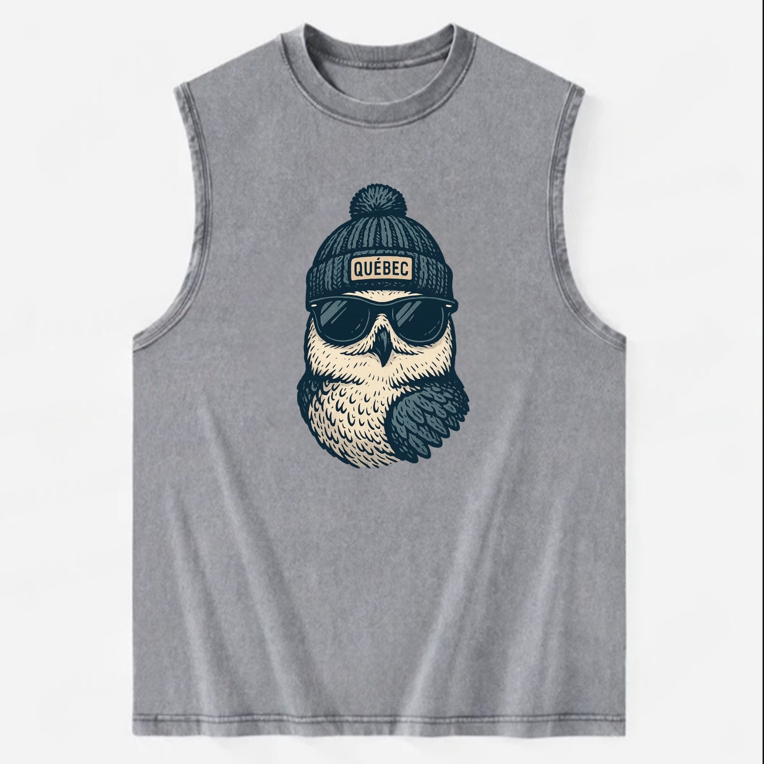 Quebec City Snowy Owl wearing Quebec bea - Vintage Washed Tank - Grey