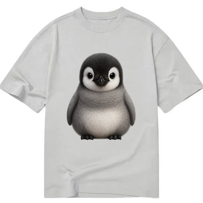 Baby Adelie Penguin - black and white, round body, curious eyes, front-facing, - Classic T-shirt - Grey