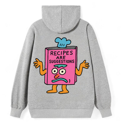RECIPES ARE SUGGESTIONS | Cookbook shrugging - Classic Pullover Hoodie - Grey