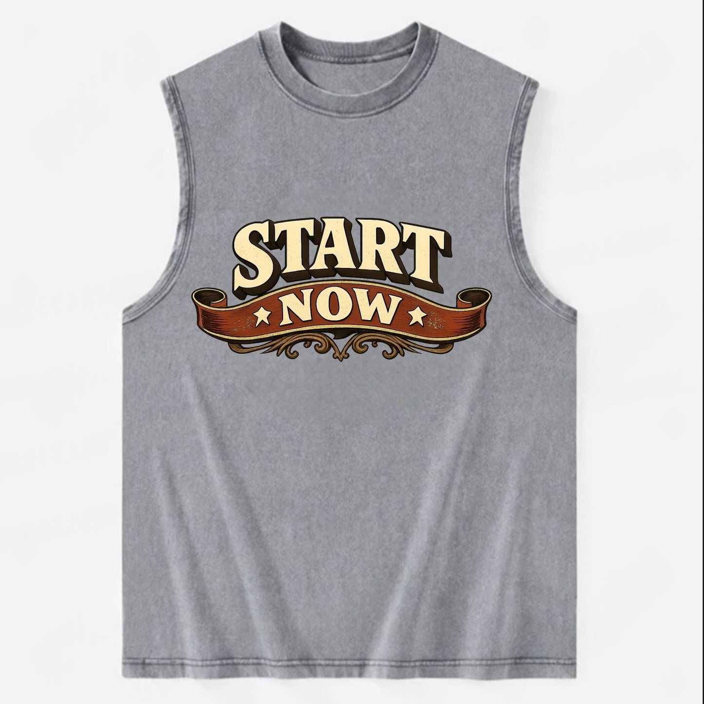 Bold typography design - "START NOW" - begin immediately, no delay - Vintage Washed Tank - Grey