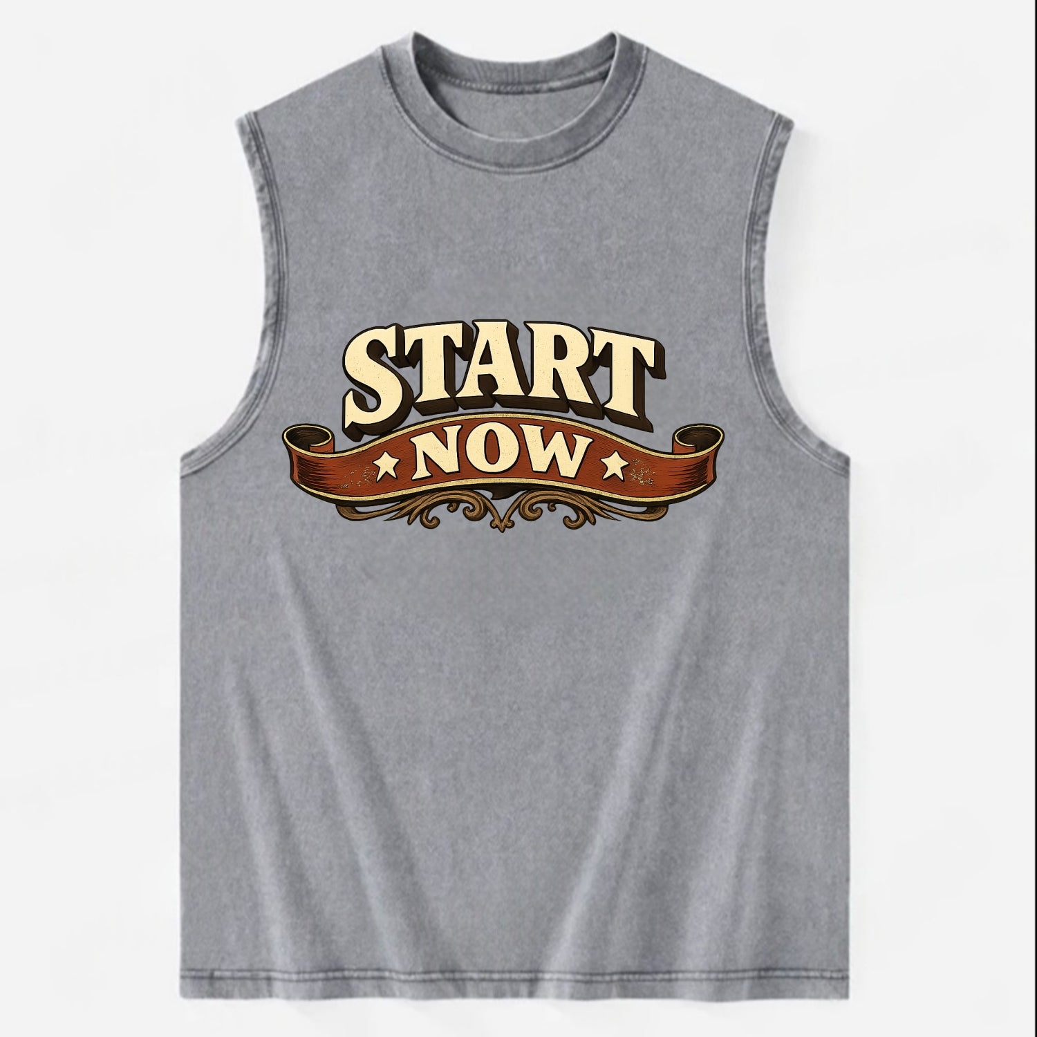Bold typography design - "START NOW" - begin immediately, no delay - Vintage Washed Tank - Grey