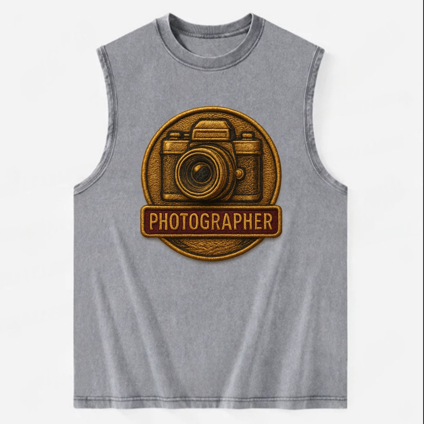 Camera with vintage lens - photographer badge - Vintage Washed Tank - Grey