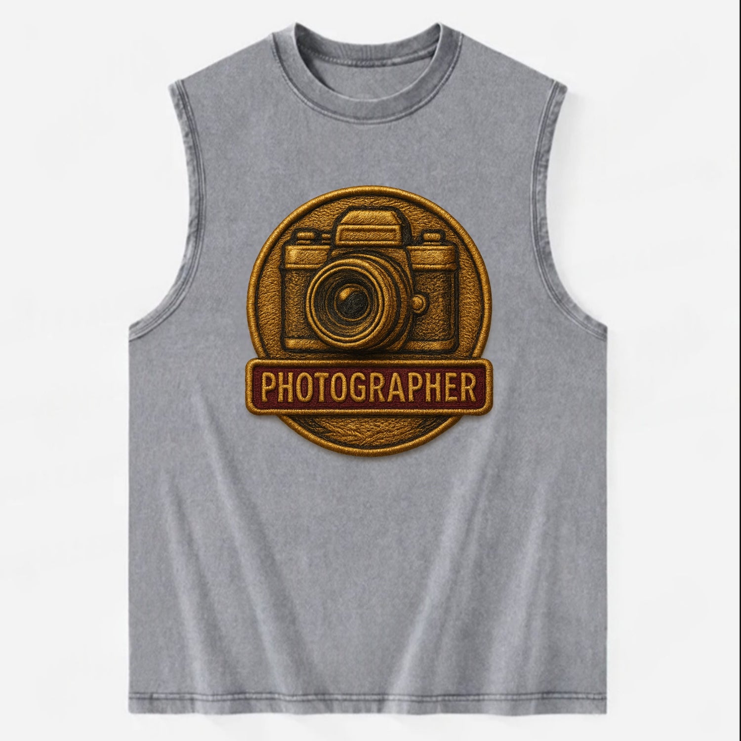 Camera with vintage lens - photographer badge - Vintage Washed Tank - Grey