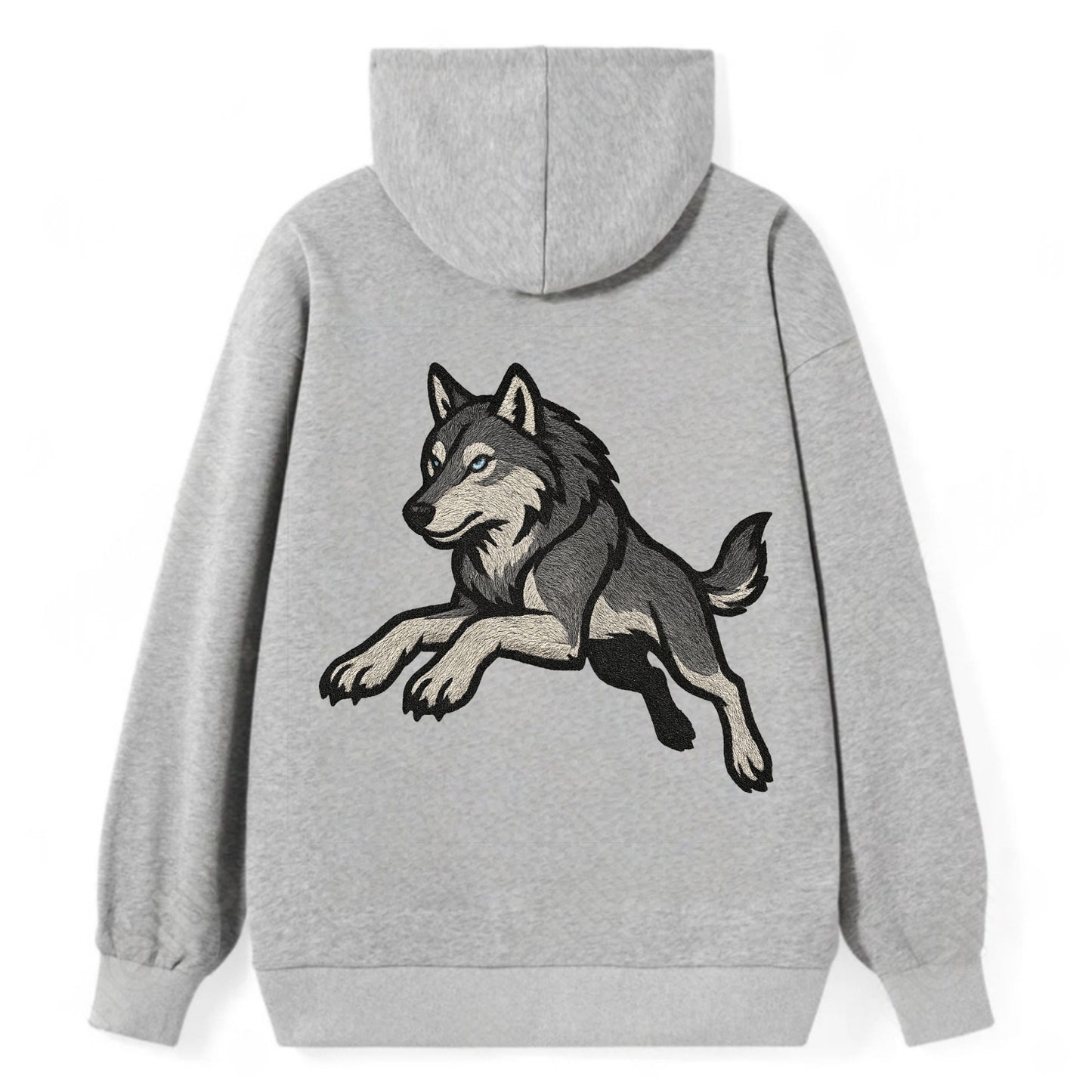 Wolf Leaping Action  - Classic Pullover Hoodie - Grey