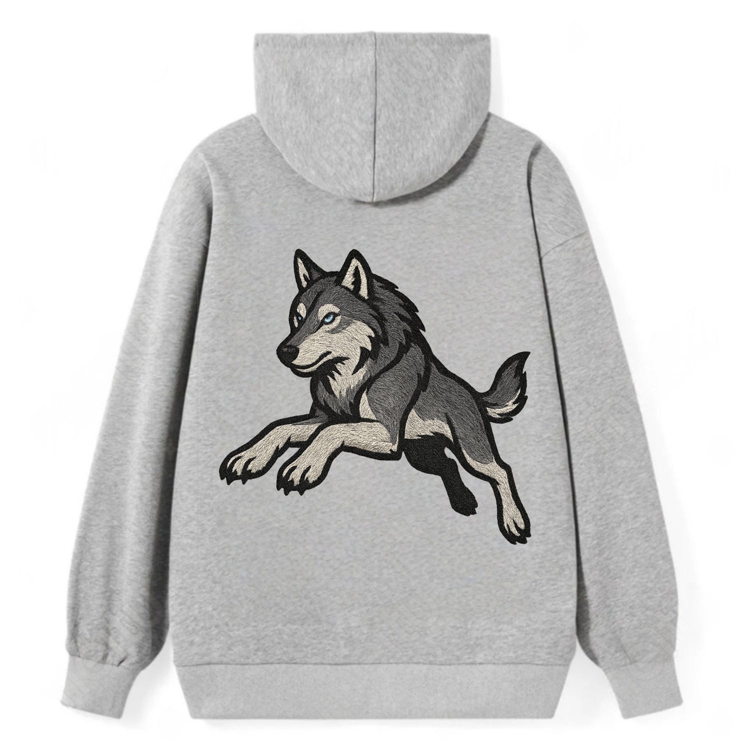 Wolf Leaping Action  - Classic Pullover Hoodie - Grey