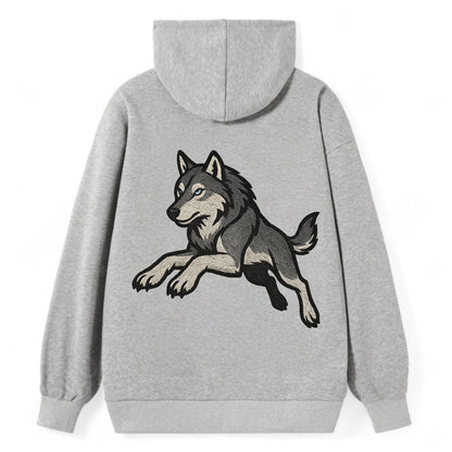 Wolf Leaping Action  - Classic Pullover Hoodie - Grey
