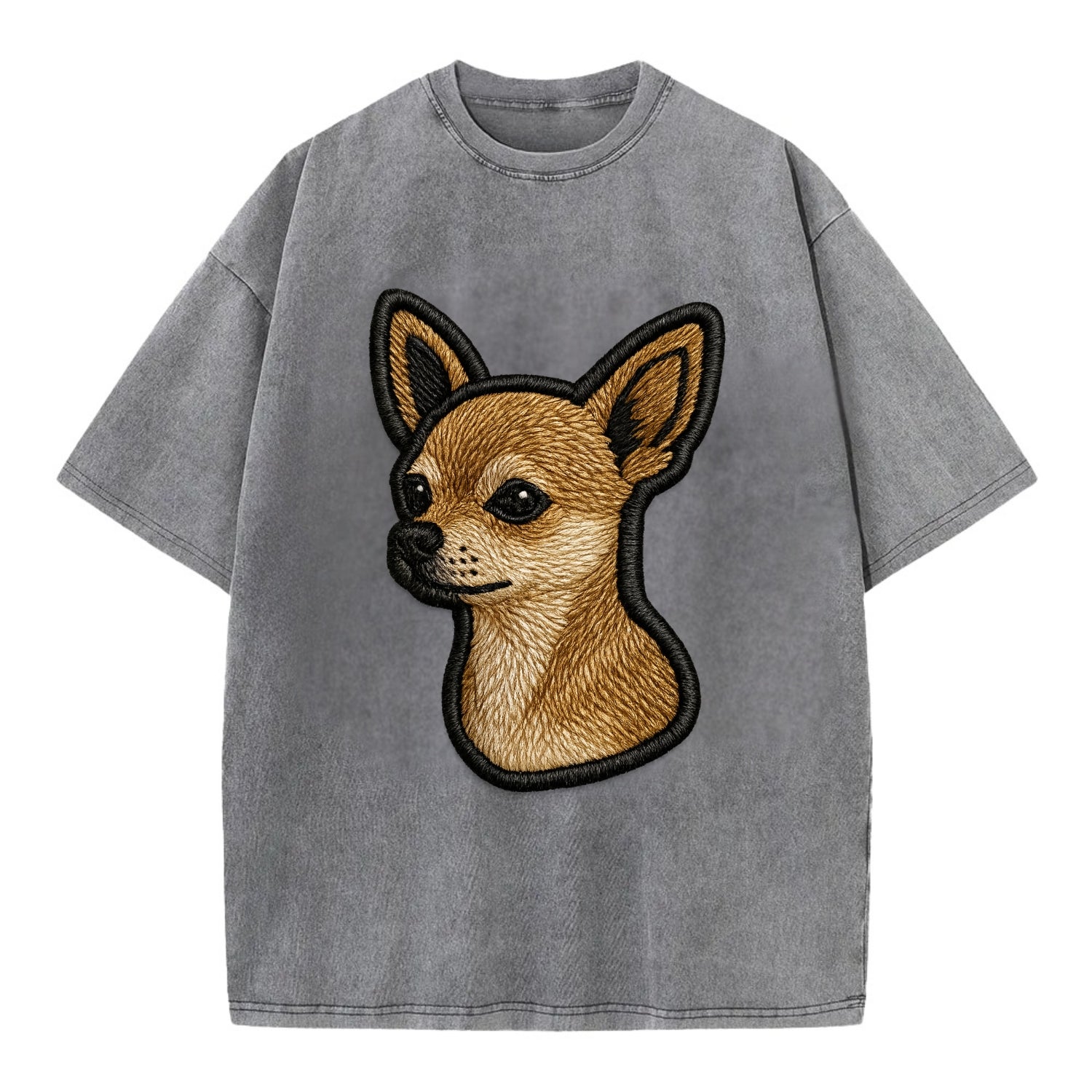 Chihuahua - Modern tiny dog logo with bo - Vintage T-shirt - Grey