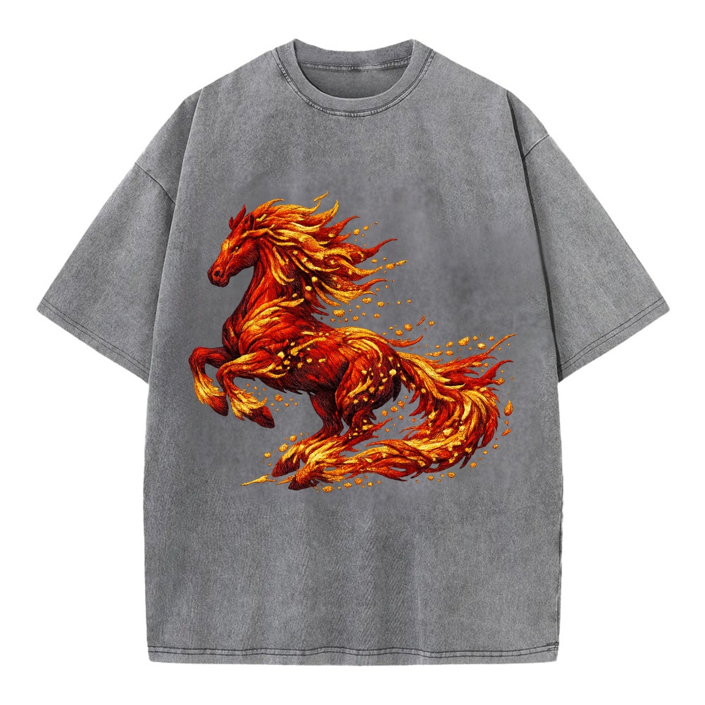 EMBER RISING | Sparks forming into horse shape | Particles of fire | Energy - Vintage T-shirt - Grey