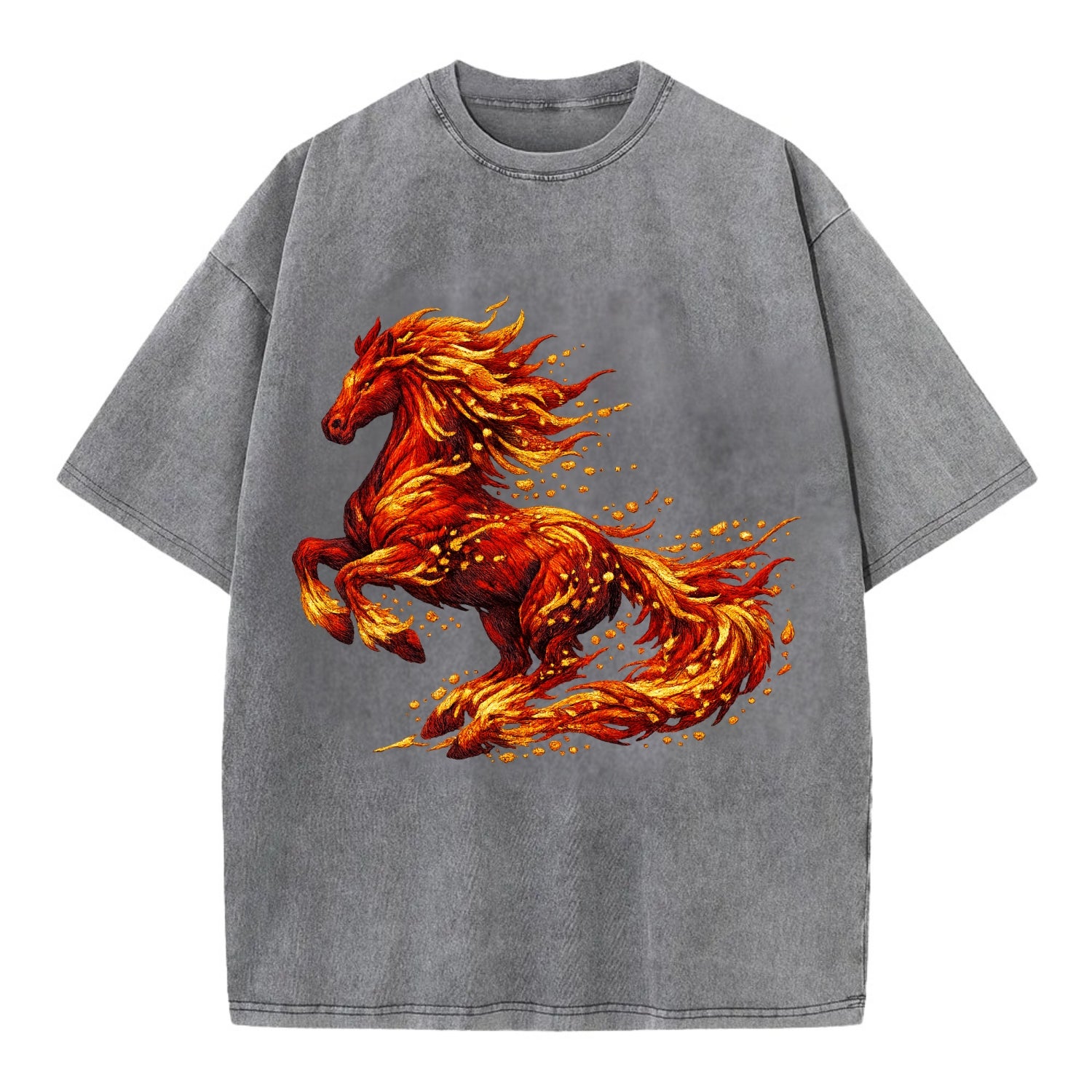EMBER RISING | Sparks forming into horse shape | Particles of fire | Energy - Vintage T-shirt - Grey