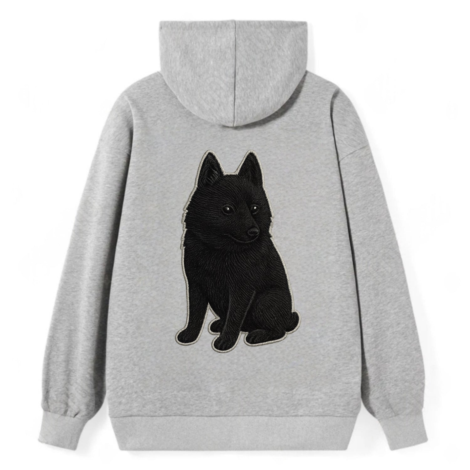Schipperke - Solid black small embroidered sitting pose - Classic Pullover Hoodie - Grey