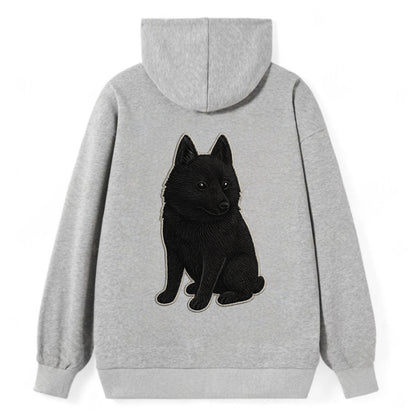 Schipperke - Solid black small embroidered sitting pose - Classic Pullover Hoodie - Grey