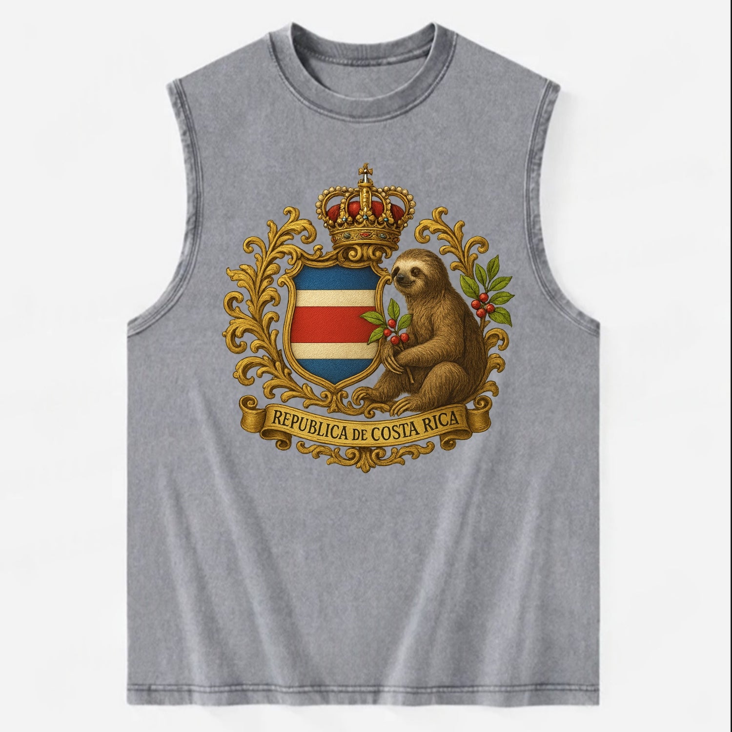 Costa Rica Sloth Emblem  - Vintage Washed Tank - Grey