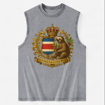 Costa Rica Sloth Emblem  - Vintage Washed Tank - Grey
