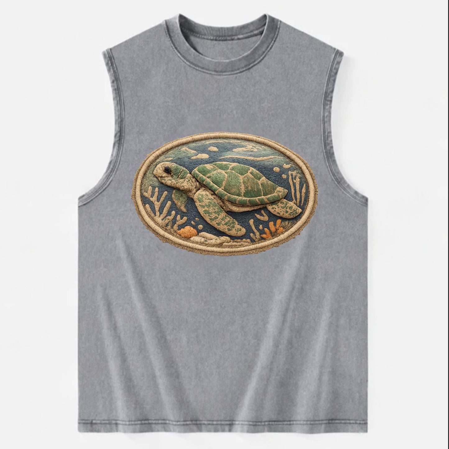 SEA TURTLE - swimming turtle in green and blue , ocean life - Vintage Washed Tank - Grey