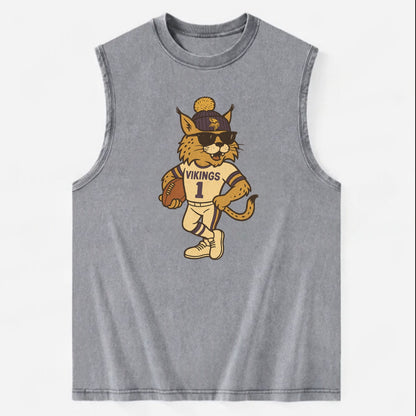 Minneapolis Lynx wearing Vikings beanie with Norse patch and wayfarer - Vintage Washed Tank - Grey