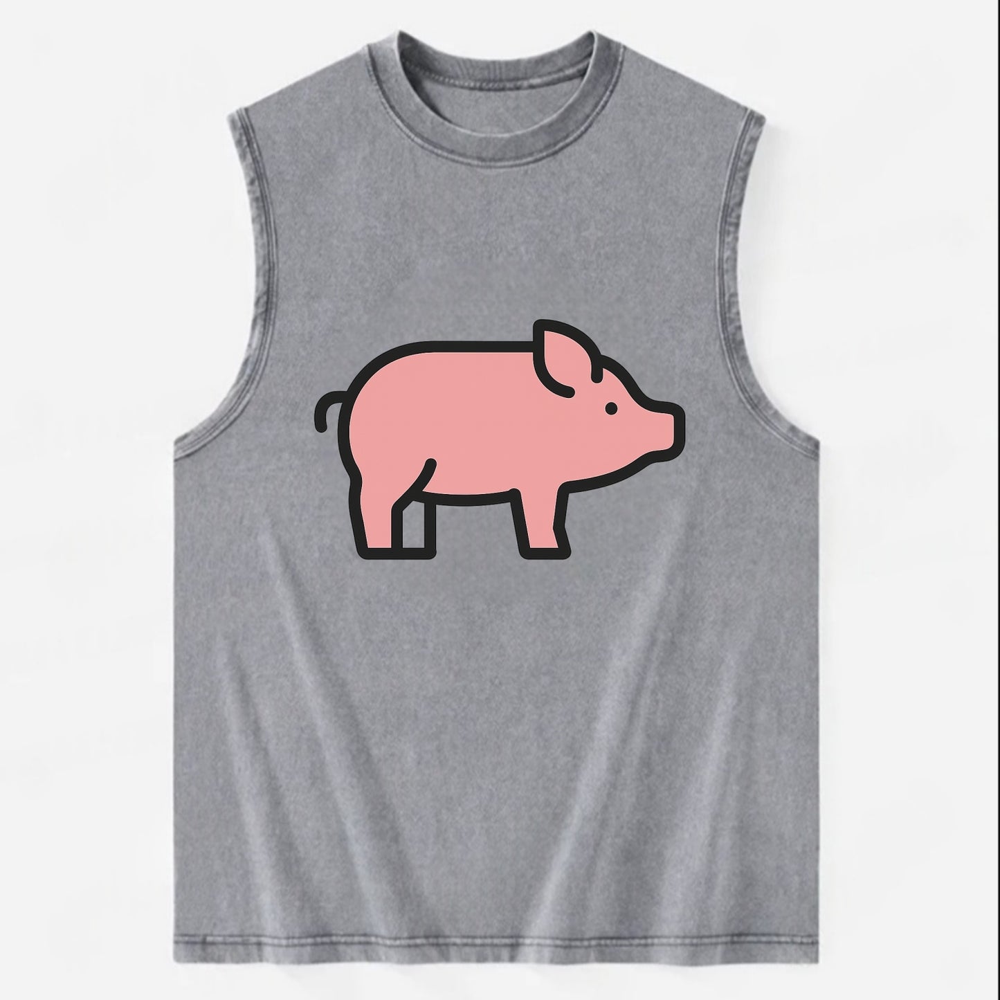 Pig - Pink farm pig flat side profile - Vintage Washed Tank - Grey