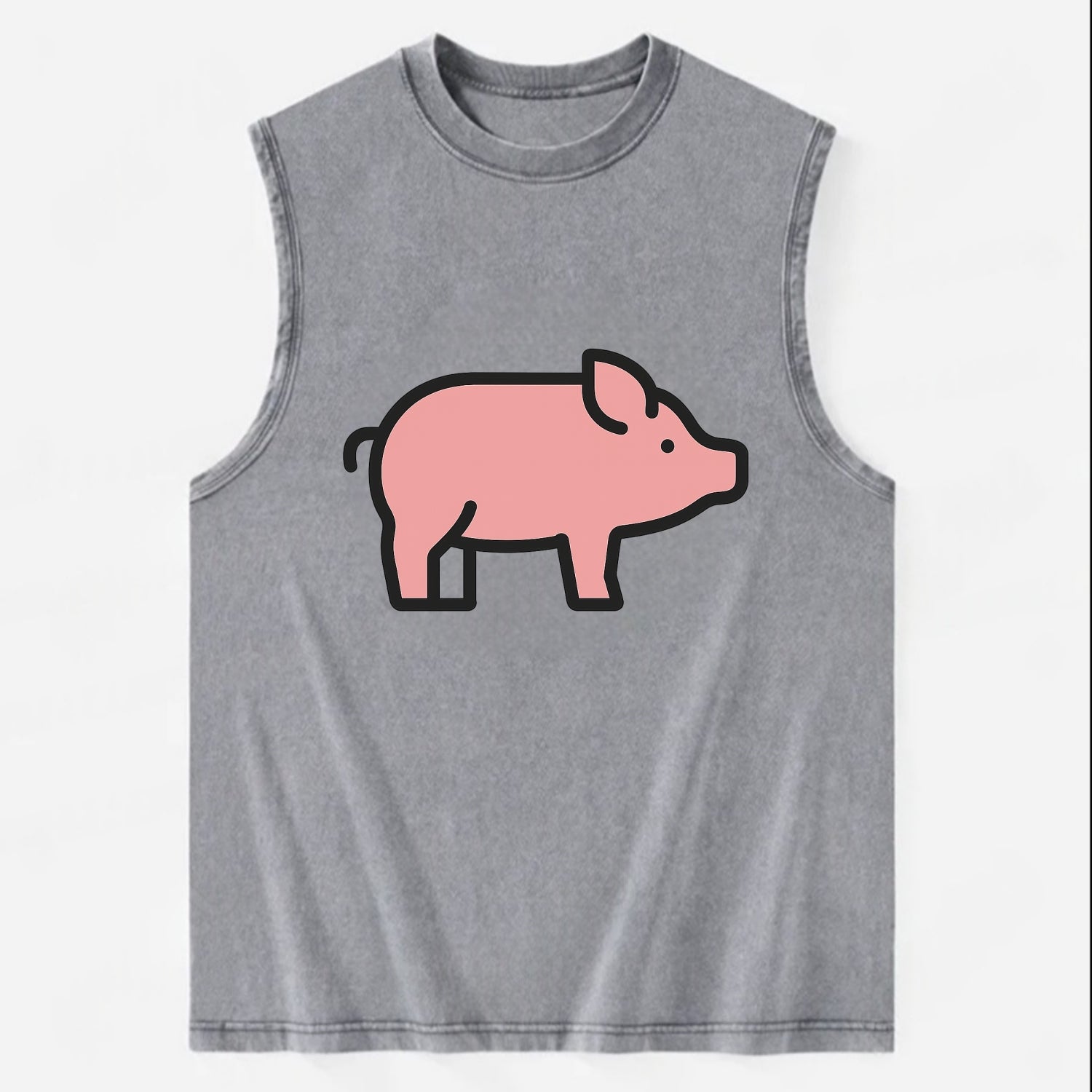 Pig - Pink farm pig flat side profile - Vintage Washed Tank - Grey