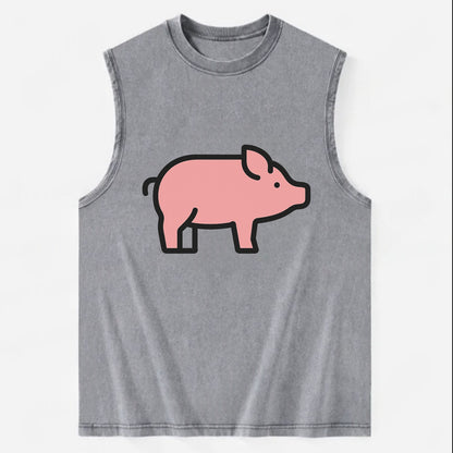 Pig - Pink farm pig flat side profile - Vintage Washed Tank - Grey