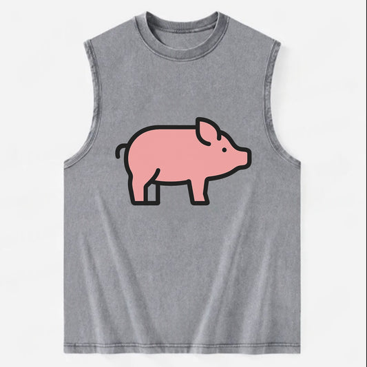 Pig - Pink farm pig flat side profile - Vintage Washed Tank - Grey