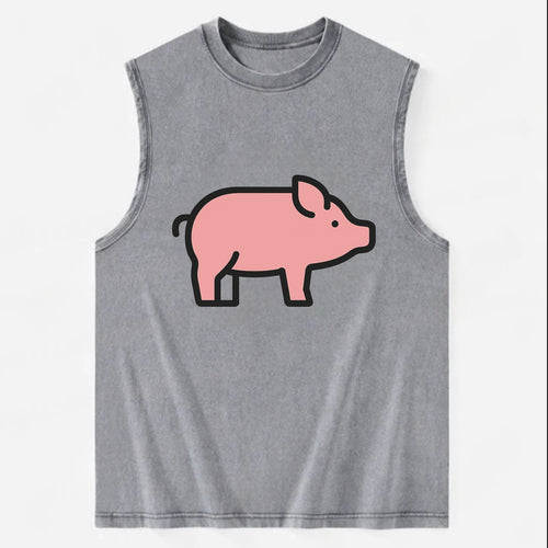 Pig - Pink farm pig flat side profile - Vintage Washed Tank