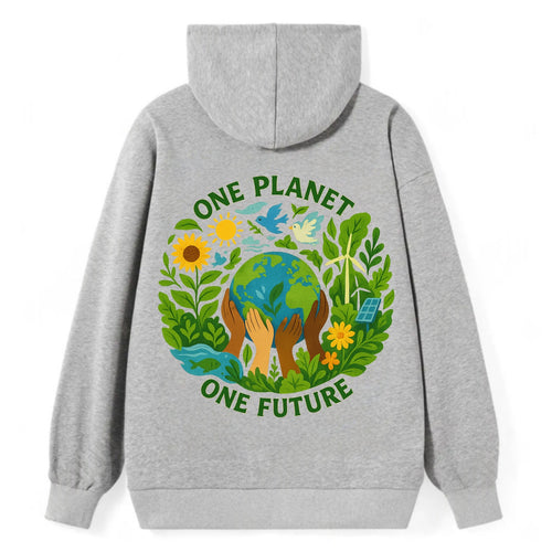 Globe surrounded by hands of all colors working together - One Planet, - Classic Pullover Hoodie