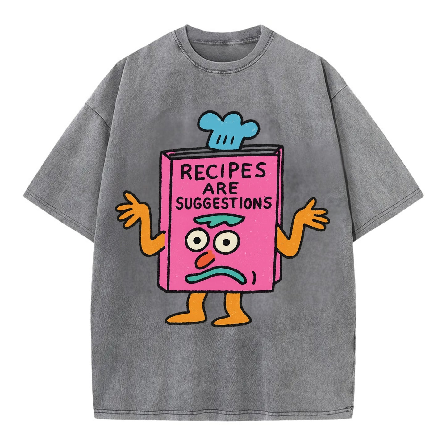 RECIPES ARE SUGGESTIONS | Cookbook shrugging - Vintage T-shirt - Grey