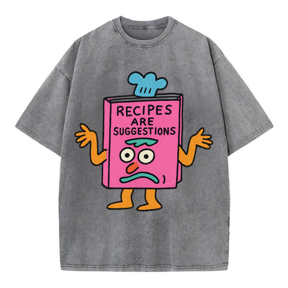 RECIPES ARE SUGGESTIONS | Cookbook shrugging - Vintage T-shirt - Grey