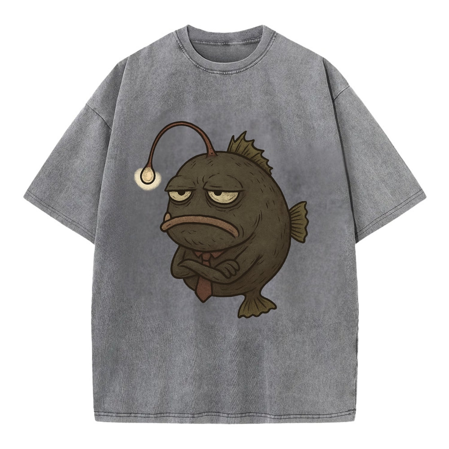 THE ANGLERFISH LURES DISAPPOINTMENT | Dark gray anglerfish with dim light - Vintage T-shirt - Grey