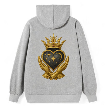 Hammered bronze warrior crown anchoring a dark steel heart with - Classic Pullover Hoodie - Grey