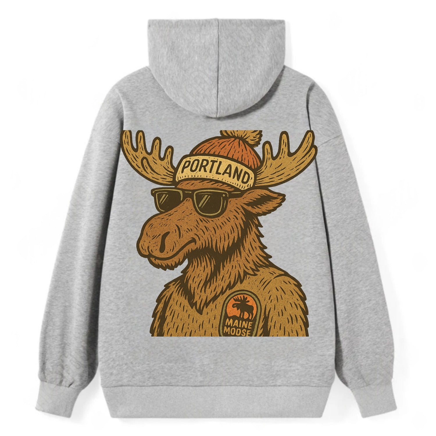 Maine Moose wearing Portland beanie with pom pom and wayfarer sunglasses - Classic Pullover Hoodie - Grey