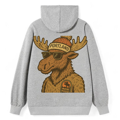 Maine Moose wearing Portland beanie with pom pom and wayfarer sunglasses - Classic Pullover Hoodie - Grey