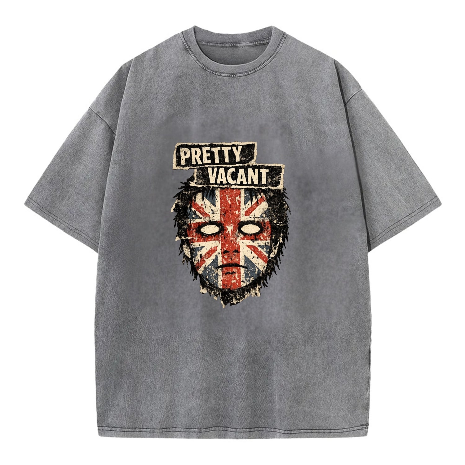 PRETTY VACANT | Blank stare Union Jack face | Empty expression | Punk nihilism | - Vintage T-shirt - Grey