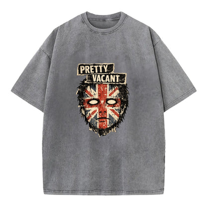 PRETTY VACANT | Blank stare Union Jack face | Empty expression | Punk nihilism | - Vintage T-shirt - Grey
