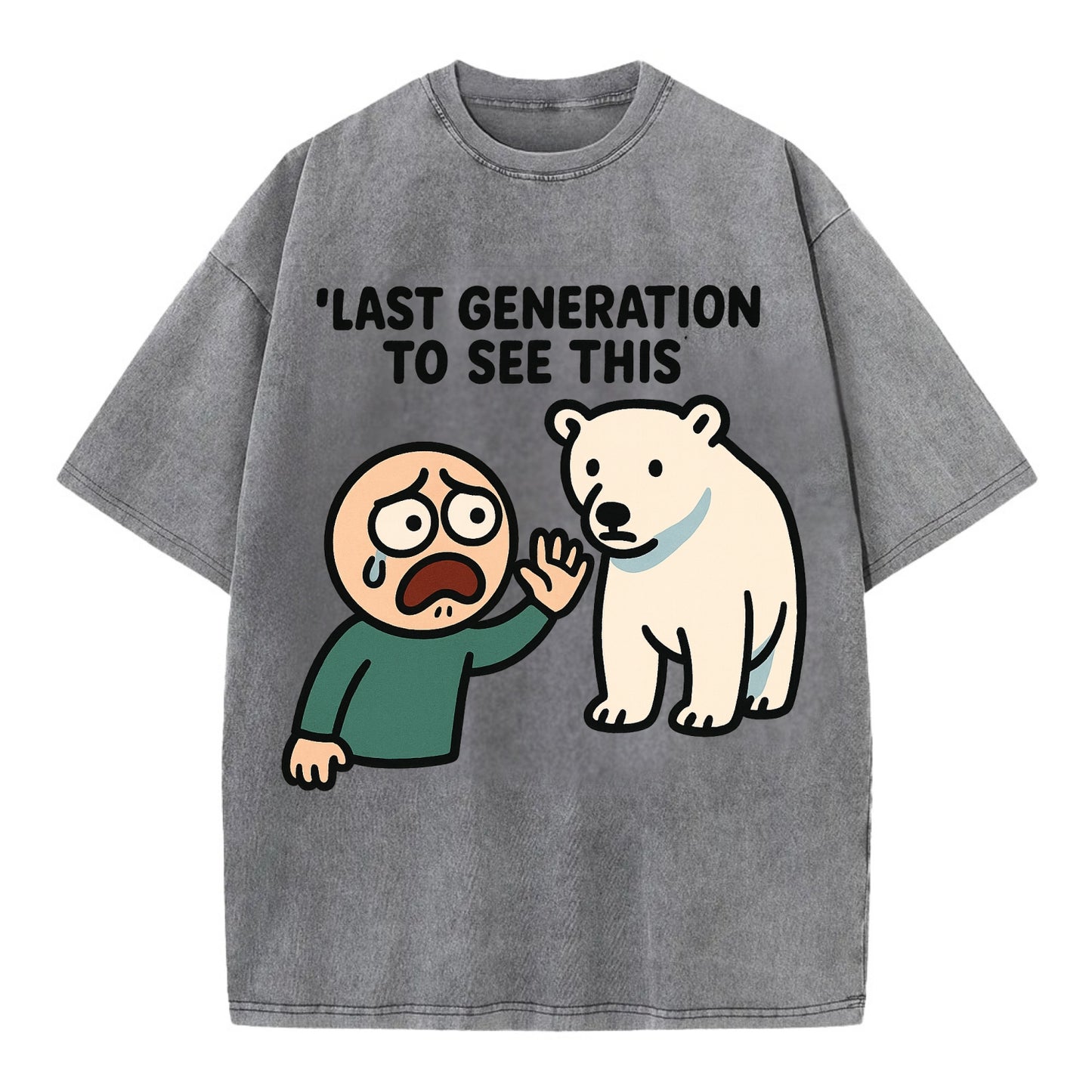 Person waving goodbye to polar bear - "Last generation to see this" - extinction - Vintage T-shirt - Grey
