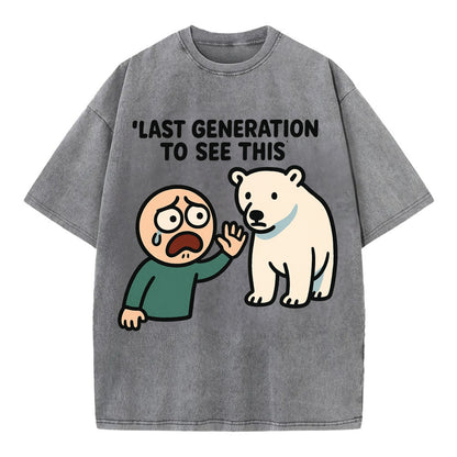 Person waving goodbye to polar bear - "Last generation to see this" - extinction - Vintage T-shirt - Grey