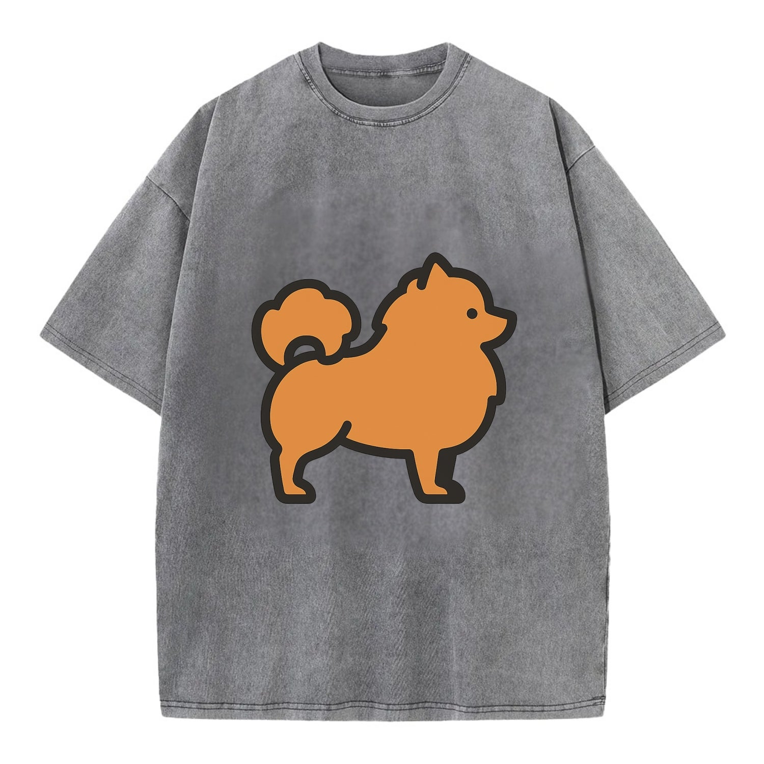 Pomeranian - Orange fluffy flat side profile - Vintage T-shirt - Grey