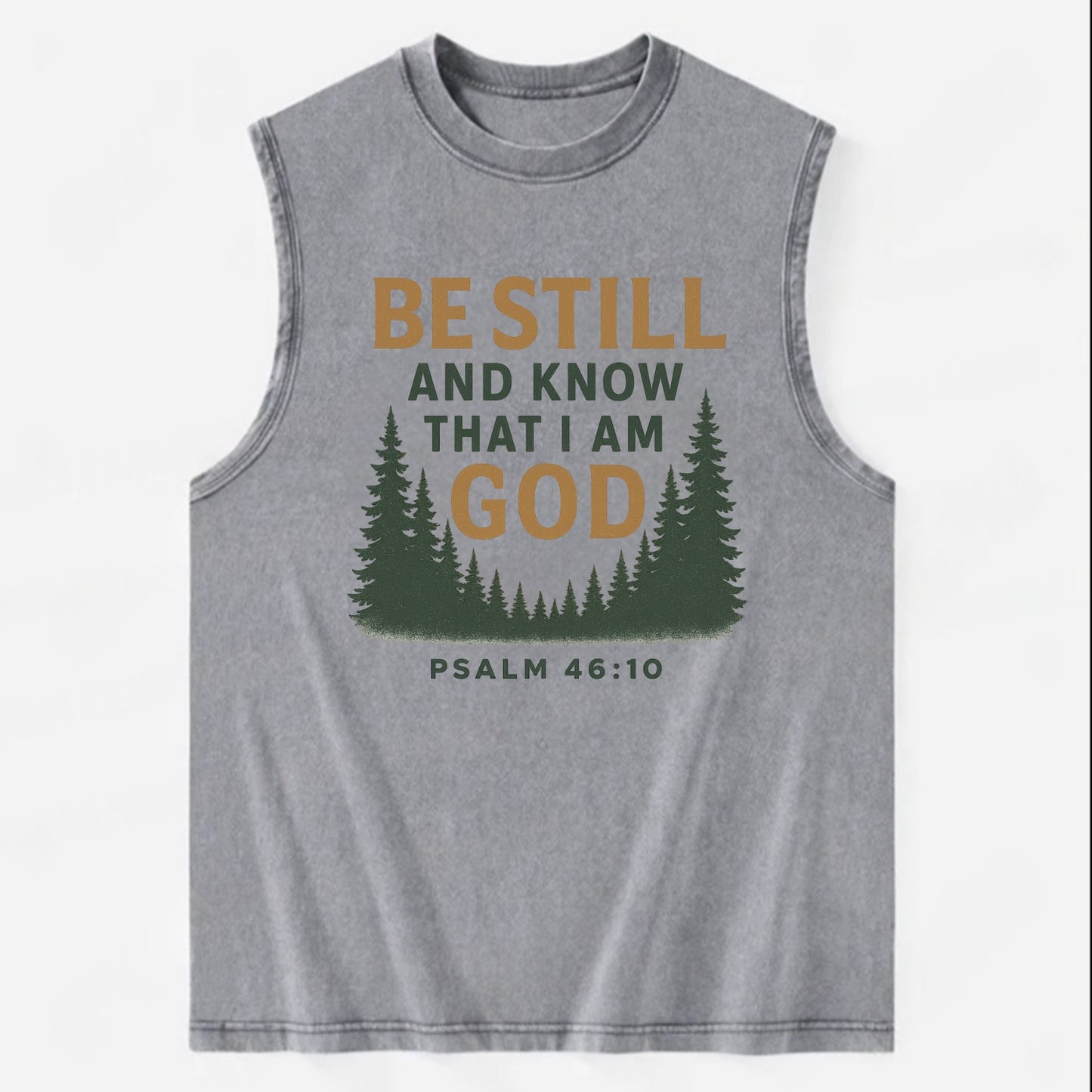 Psalm 46:10 Forest - Vintage Washed Tank - Grey