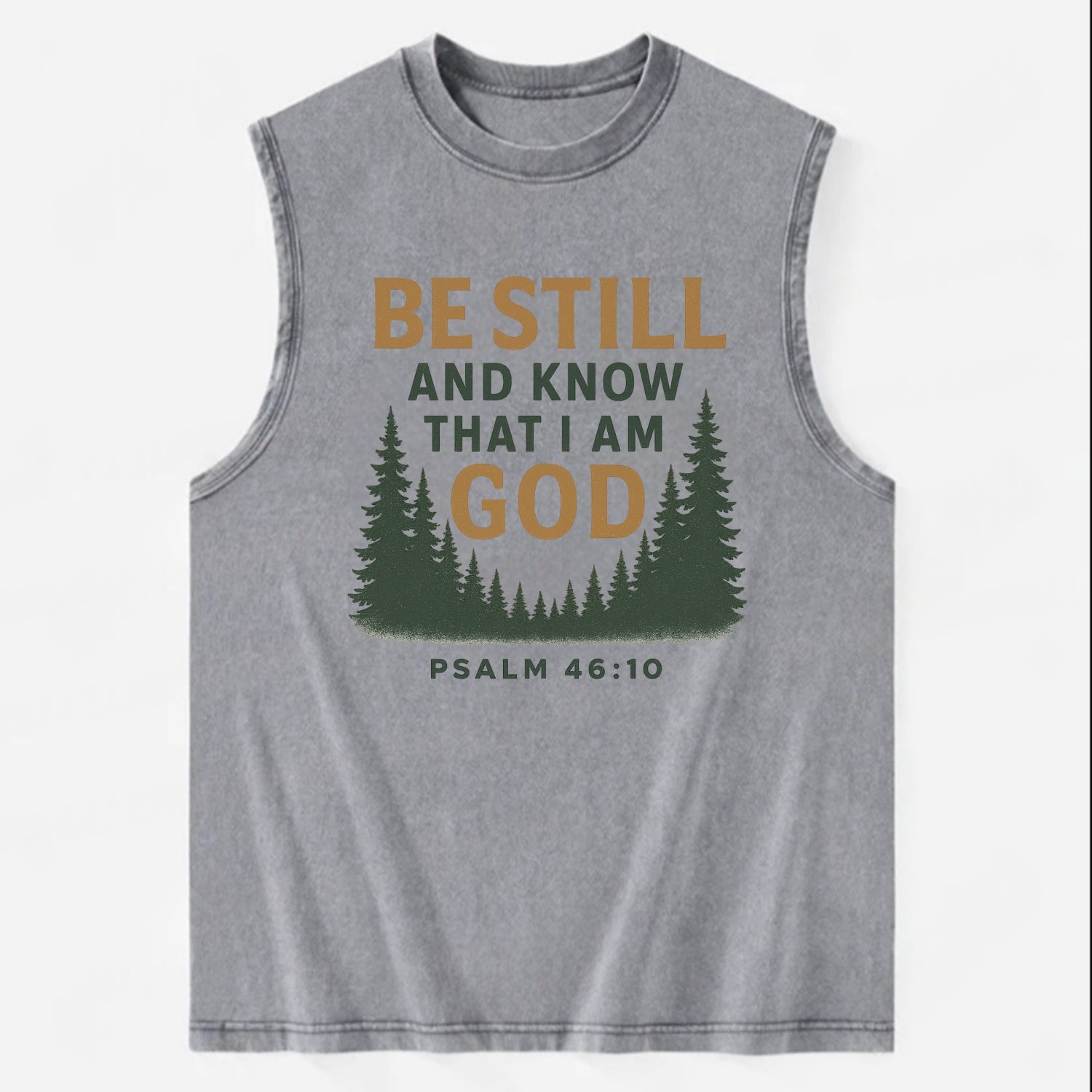 Psalm 46:10 Forest - Vintage Washed Tank - Grey