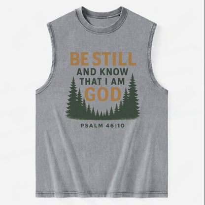 Psalm 46:10 Forest - Vintage Washed Tank - Grey
