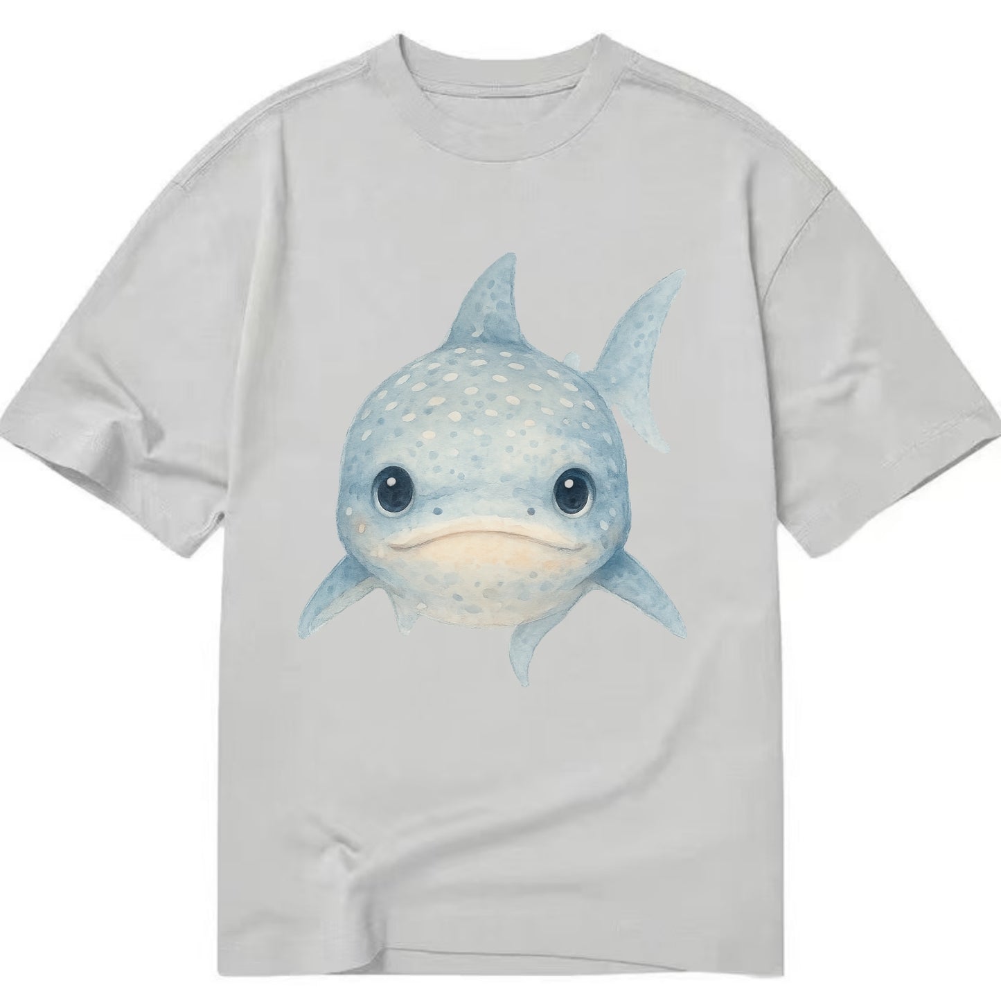 Baby Whale Shark - spotted blue-gray, wide mouth closed, tiny eyes, front-facing, - Classic T-shirt - Grey