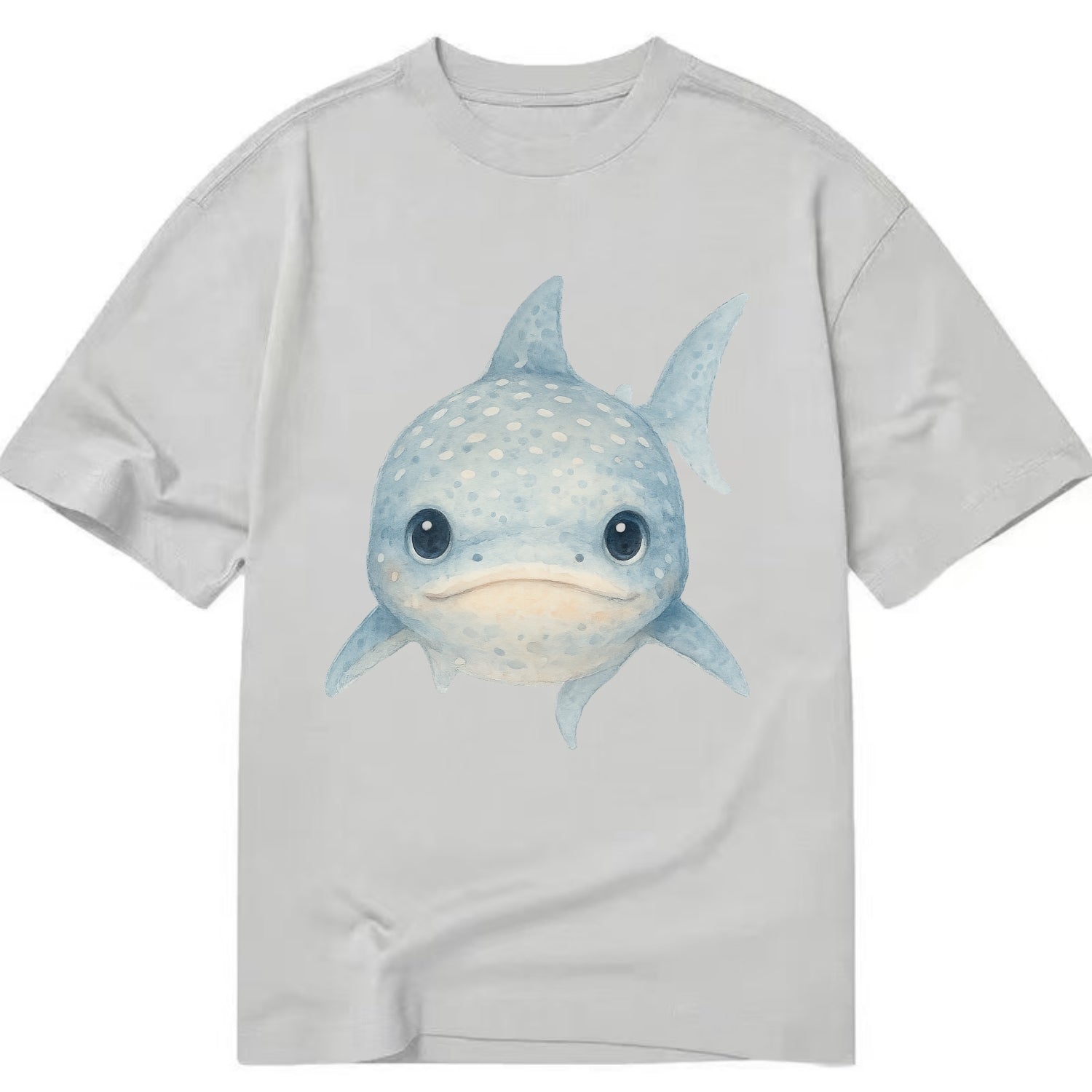 Baby Whale Shark - spotted blue-gray, wide mouth closed, tiny eyes, front-facing, - Classic T-shirt - Grey