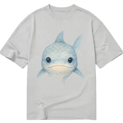 Baby Whale Shark - spotted blue-gray, wide mouth closed, tiny eyes, front-facing, - Classic T-shirt - Grey